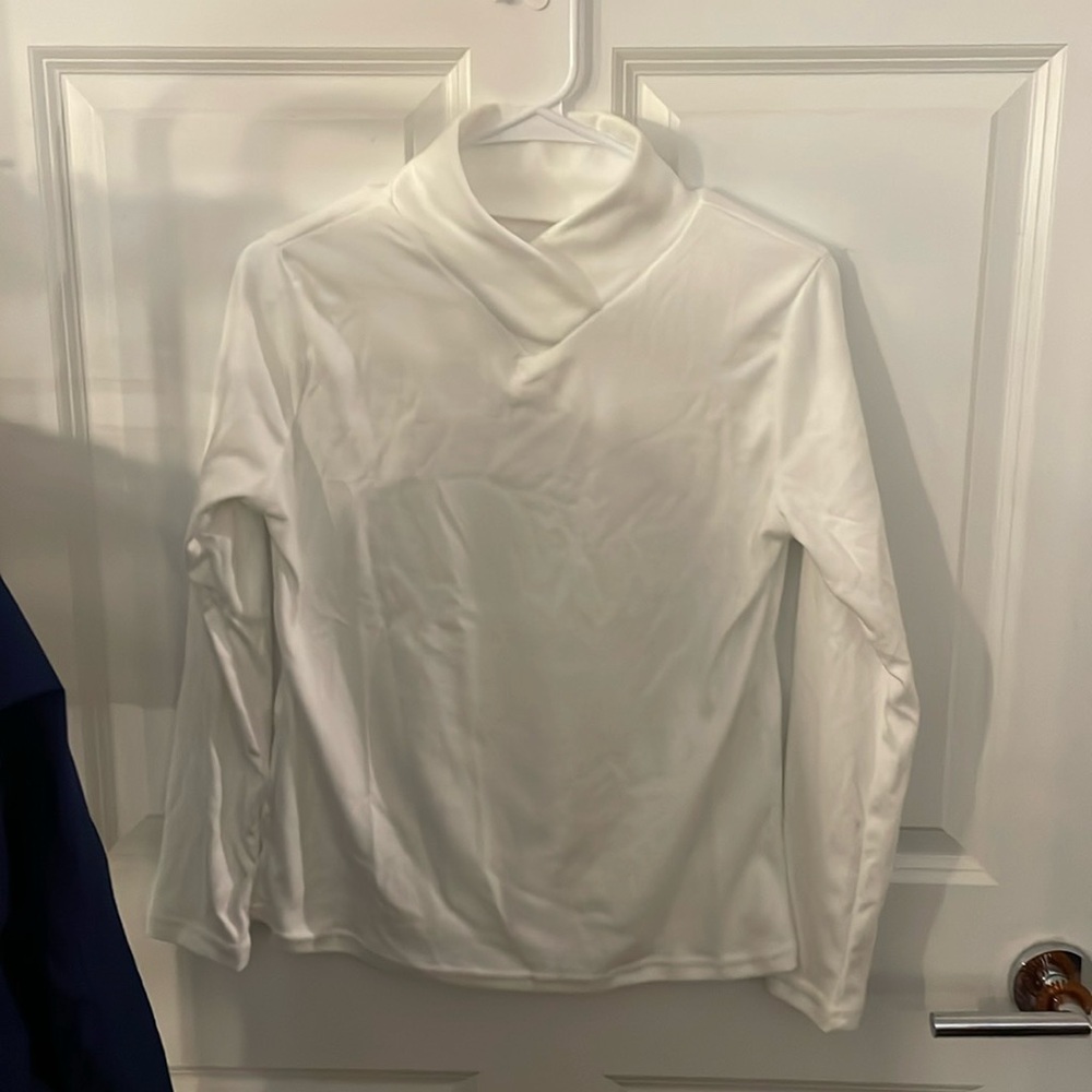 Soft White Turtleneck with crossover detail - unknown size, likely Medium